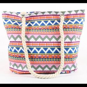 Womens Tote Canvas Printed Rope Handle Bag Pink